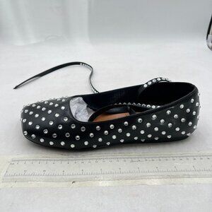 XYD Black Square Toe Flats Dazzling Crystals Strappy Comfort Party Dating Shoes